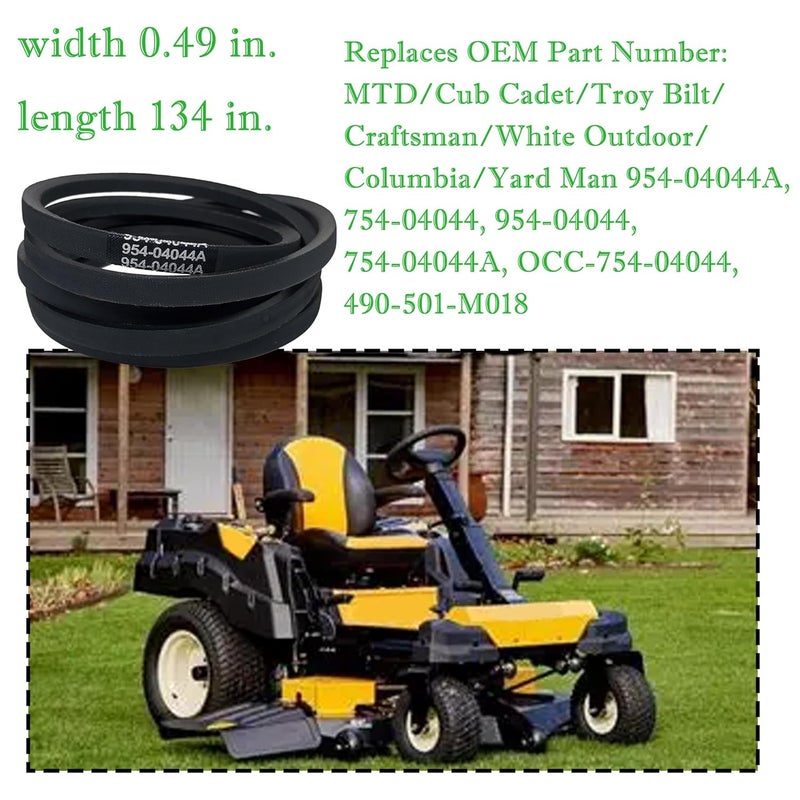 IKSI 954-04044A Mower Deck Belt/Aramid Cord / 134" L x 0.49" W/for Cub Cadet RZT 50 Z Force S 48 Troy Bilt Mustang XP 50 White Outdoor ZT50 MTD 754-04044 754-04044A 954-04044 - Image 2
